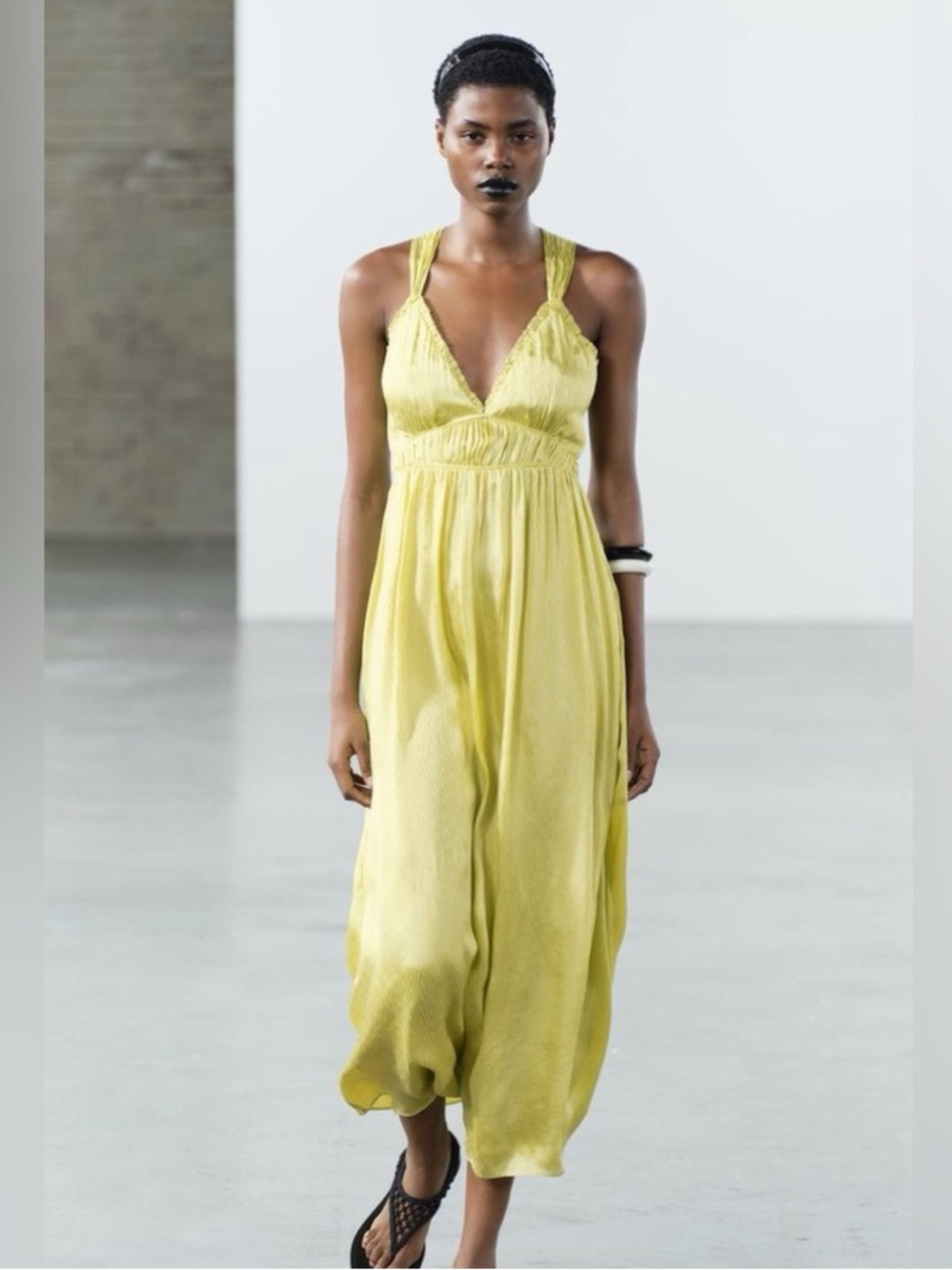 ZARA ZW CROSS STRAP MIDI DRESS LIME GREEN | SIZE XS